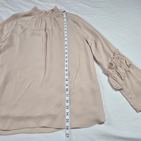 Drew Blouse Pale Pink Peekaboo Mock Neck Top Medium Silk Ruffle Sleeve - Picture 9 of 9